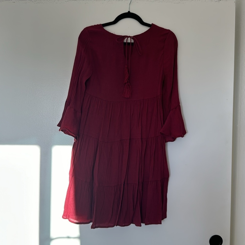 Pink Lily Size Small Dress - Red/Maroon with Ruffles & Puff Sleeves - Picture 5 of 6
